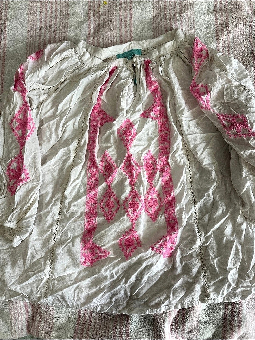 Mara Odabash Embroidered Aliya Embroidered Voile Blouse in White & Pink